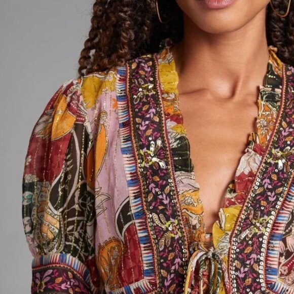 Anthropologie Verb Pallavi Singhee Beaded Shimmer Mini Dress Boho Romance Size S - Picture 3 of 16